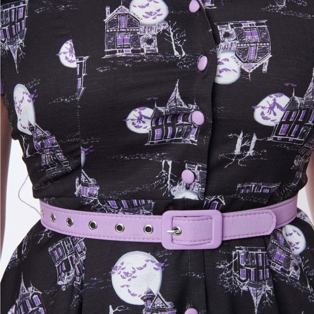 π HAUNTED HOUSE HALLOWEEN PINUP SWING DISNEY HOUSEWIFE DRESS NWT - Picture 4 of 11
